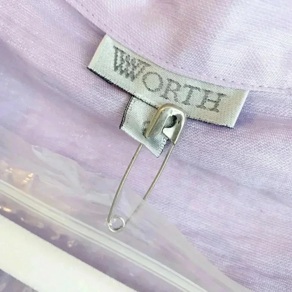 WORTH Size 2 Linen 3/4 Sleeves Shawl Neck Belted Blouse in Pale Hydrangea NEW - Picture 3 of 5